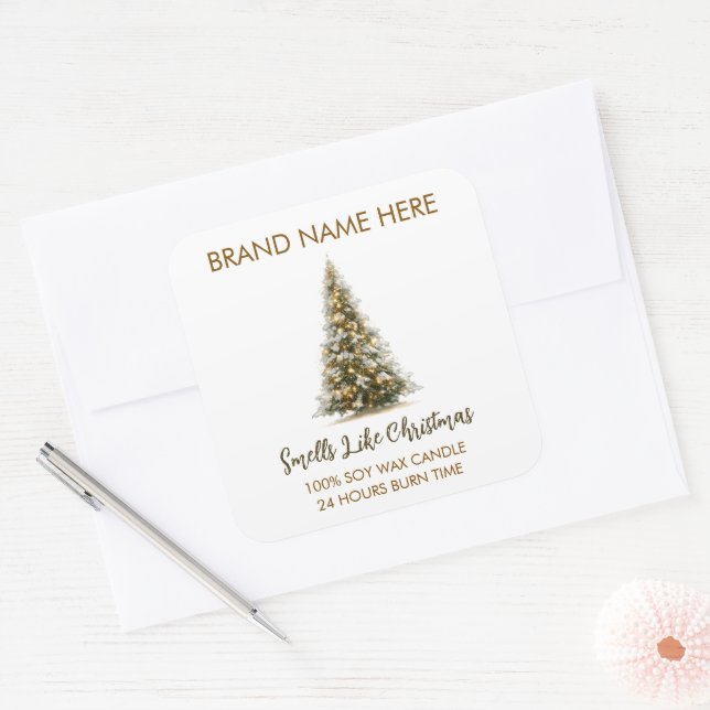 Adesivo Quadrado Elegant Christmas Tree Candle Labels (Envelope)
