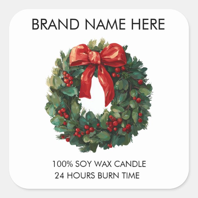 Adesivo Quadrado Elegant Christmas Wreath | Candle Labels (Frente)