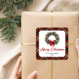Adesivo Quadrado Elegant Christmas Wreath Personalized Holiday
