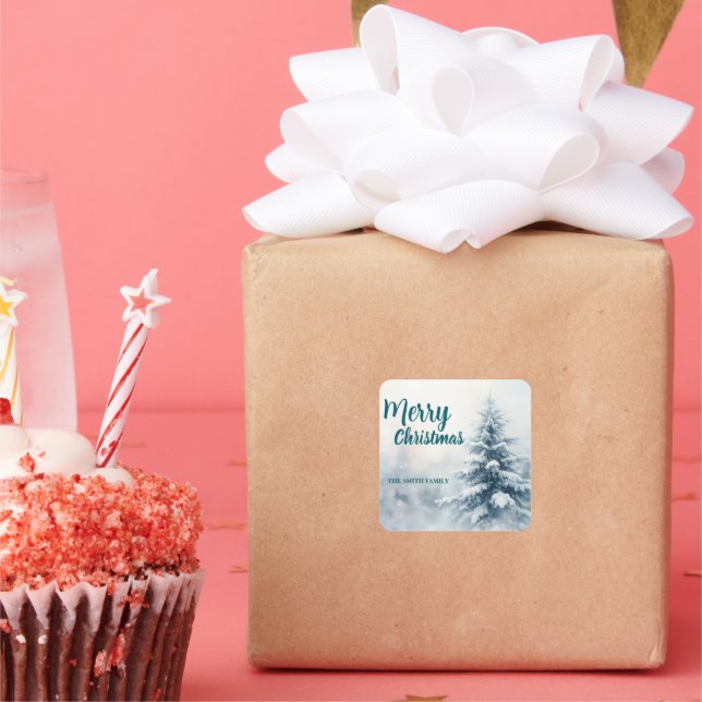 Adesivo Quadrado Elegant Christmas Xmas winter pine tree forest Hol (Festa)