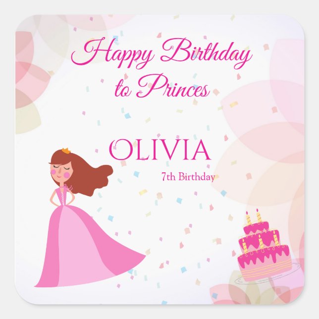 Adesivo Quadrado Elegant Disney princess birthday (Frente)