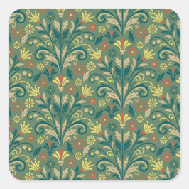 Adesivo Quadrado Elegant Floral Pattern in Yellow and Red on Green