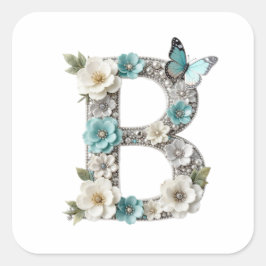 Adesivo Quadrado Elegant Floral Your Monogram B Paper Stickers