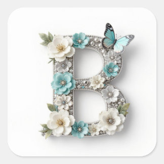 Adesivo Quadrado Elegant Floral Your Monogram B Paper Stickers