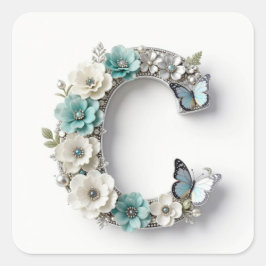 Adesivo Quadrado Elegant Floral Your Monogram C Paper Stickers