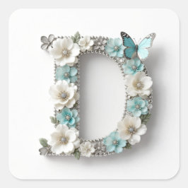 Adesivo Quadrado Elegant Floral Your Monogram D Paper Stickers