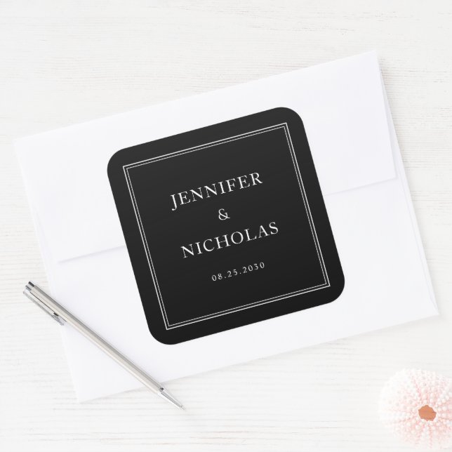 Adesivo Quadrado Elegant Formal Black And White Wedding (Envelope)