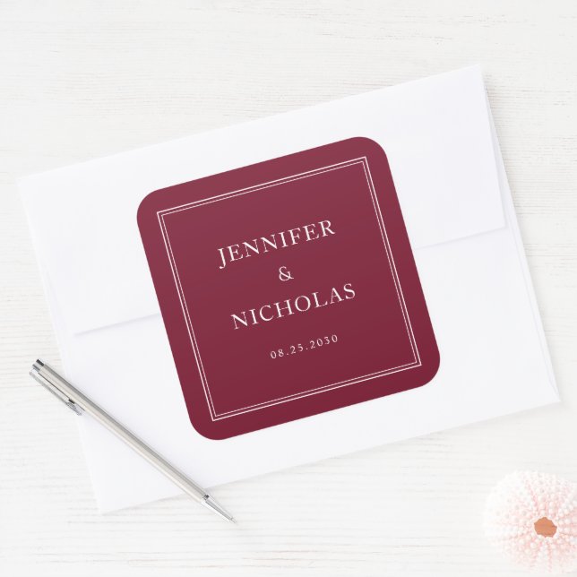 Adesivo Quadrado Elegant Formal Burgundy Wedding (Envelope)