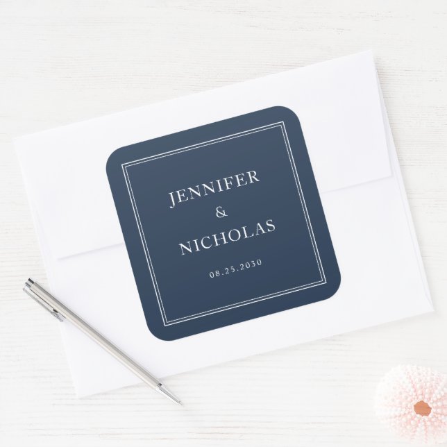 Adesivo Quadrado Elegant Formal Navy Blue Wedding (Envelope)