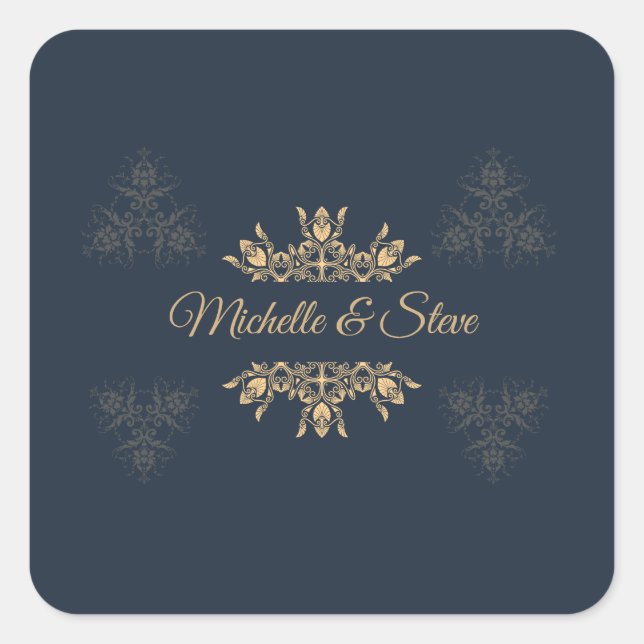 Adesivo Quadrado Elegant Gold Filigree Personalized Name Stickers (Frente)