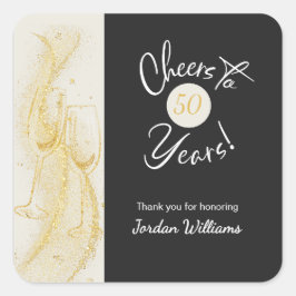 Adesivo Quadrado Elegant Gold Grey Cheers to 50 Years Birthday