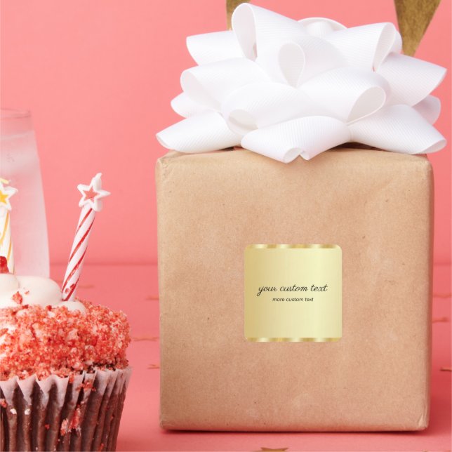 Adesivo Quadrado Elegant Gold Template Handwritten Your Custom Text (Festa)