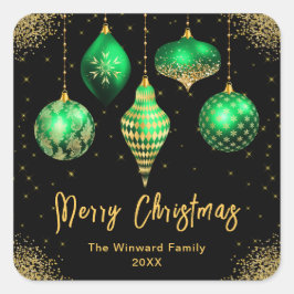 Adesivo Quadrado Elegant Green and Gold Ornament Christmas