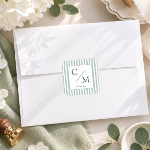 Adesivo Quadrado Elegant Green Listras Monograma Casamento