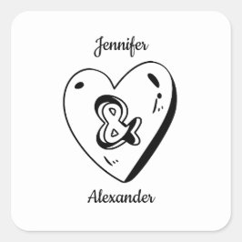 Adesivo Quadrado Elegant Hand Drawn Black and White Wedding Sticker