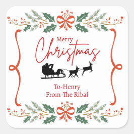 Adesivo Quadrado Elegant Merry Christmas Sticker with Santa Sleigh 