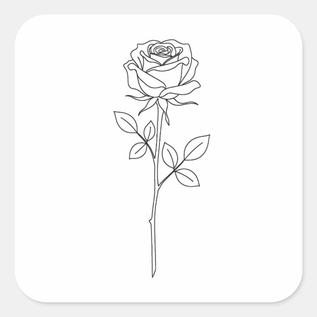 Adesivo Quadrado Elegant Minimal Line Art Rose (Frente)