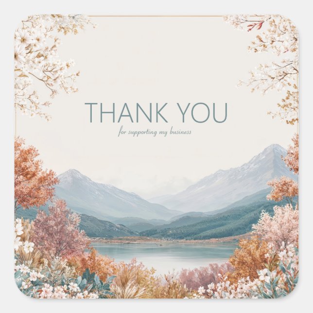 Adesivo Quadrado Elegant Mountain Lake Blossom Gold Frame Landscape (Frente)