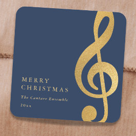Adesivo Quadrado Elegant Musical Gold Treble Clef Merry Christmas
