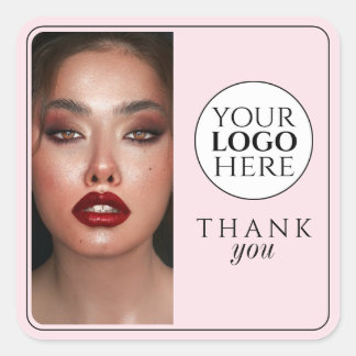 Adesivo Quadrado Elegant Photo Blush Pink Logo Thank You Makeup