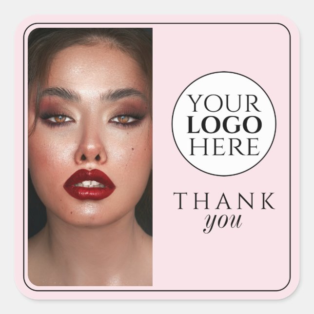 Adesivo Quadrado Elegant Photo Blush Pink Logo Thank You Makeup (Frente)