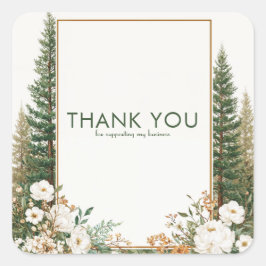 Adesivo Quadrado Elegant Pine Tree White Peony Rustic Woodland