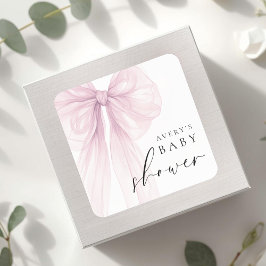 Adesivo Quadrado Elegant Pink Bow Baby Shower
