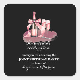 Adesivo Quadrado Elegant Pink Double Celebration Joint Birthday