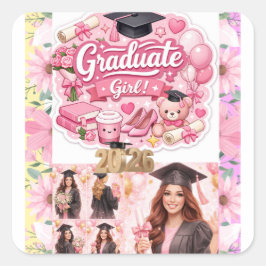Adesivo Quadrado Elegant Pink Floral Graduation Party baner