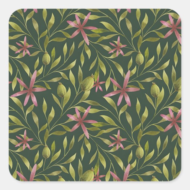Adesivo Quadrado Elegant Pink Flower Pattern on Dark Background (Frente)