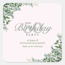 Adesivo Quadrado Elegant Pink Green Flower Women's 50th Birthday 