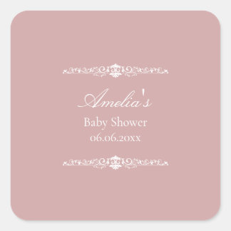 Adesivo Quadrado Elegant Pink Regency Style Baby Shower 