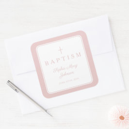 Adesivo Quadrado Elegant Pink Religious Cross Boy Baptism 