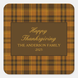 Adesivo Quadrado Elegant Plaid Thanksgiving Classic Custom Favor