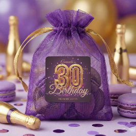 Adesivo Quadrado Elegant Purple Gold Jewel 30th Birthday Party