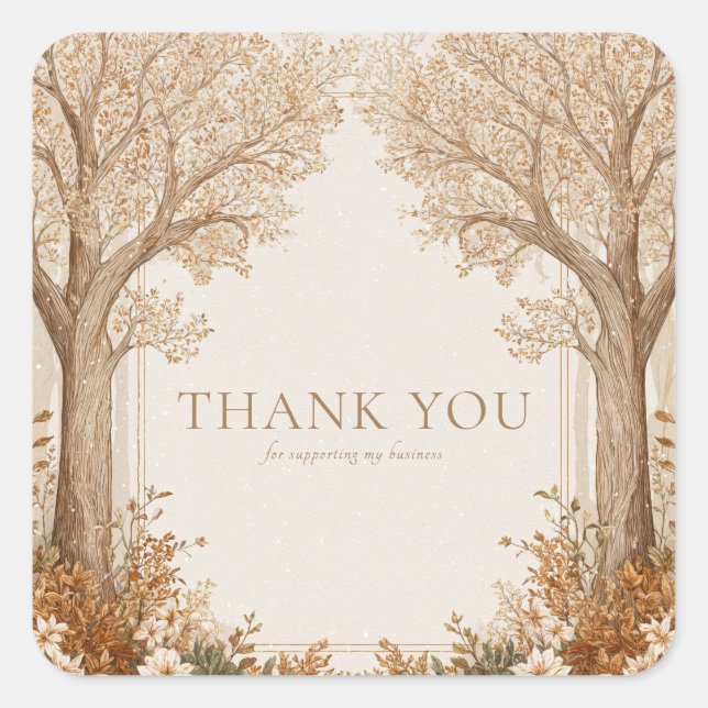 Adesivo Quadrado Elegant Rustic Brown Tree Arch White Floral (Frente)