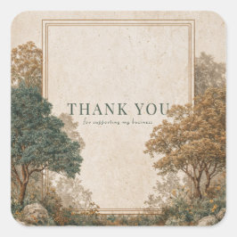 Adesivo Quadrado Elegant Rustic Forest Vintage Tree Gold Frame