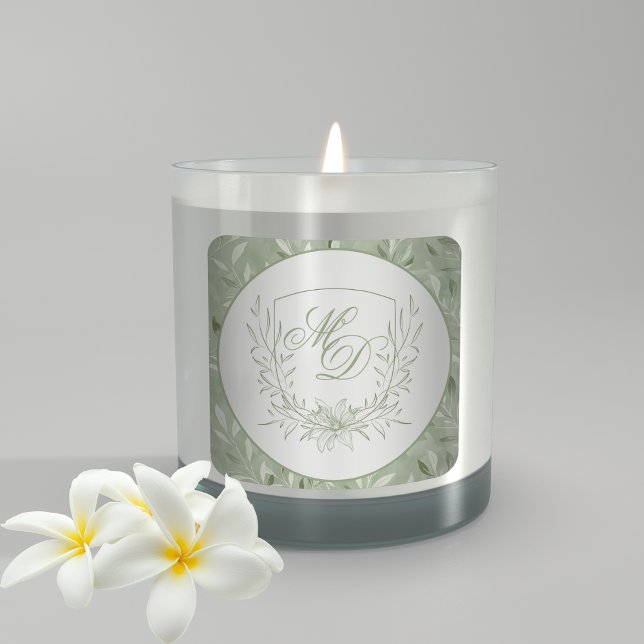 Adesivo Quadrado Elegant Sage Green Botanical Crest Wedding (Criador carregado)