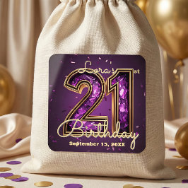 Adesivo Quadrado Elegant Sparkly Purple Crystal 21st Birthday Party
