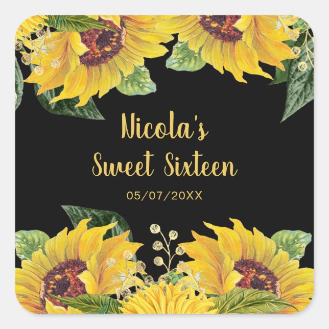 Adesivo Quadrado Elegant Sunflowers and Foliage Sweet Sixteen (Frente)