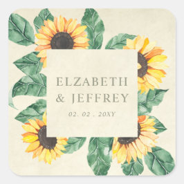 Adesivo Quadrado Elegant Sunflowers Garden Floral Wedding