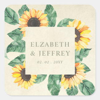 Adesivo Quadrado Elegant Sunflowers Garden Floral Wedding