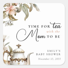 Adesivo Quadrado Elegant Tea Party Baby Shower