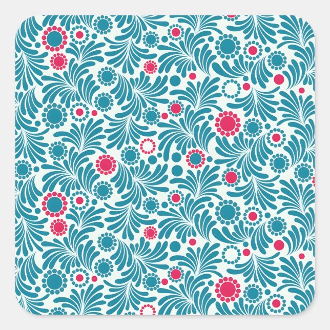 Adesivo Quadrado Elegant Teal and Magenta Foliage Pattern (Frente)