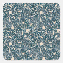 Elegant Teal Botanical Swirl Seamless Pattern