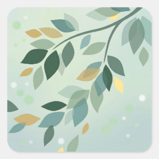 Adesivo Quadrado Elegant Translucent Green and Gold Leaves