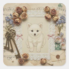 Adesivo Quadrado Elegant Ukiyoe Collage Art – Vintage JP Beauty