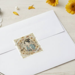 Adesivo Quadrado Elegant Ukiyoe Collage Art – Vintage JP Beauty