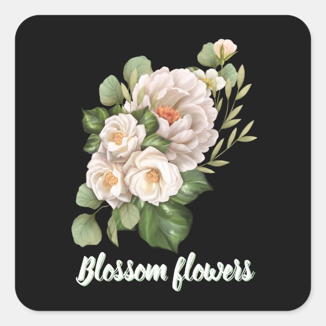 Adesivo Quadrado Elegant white floral bouquet with green leaves (Frente)