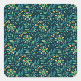 Adesivo Quadrado Elegant Yellow and Teal Floral Pattern Design